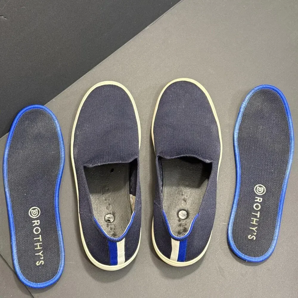 Rothys Navy Blue Classic Slide Sneakers Preppy‎ Quiet Luxury Designer 7.5 Women